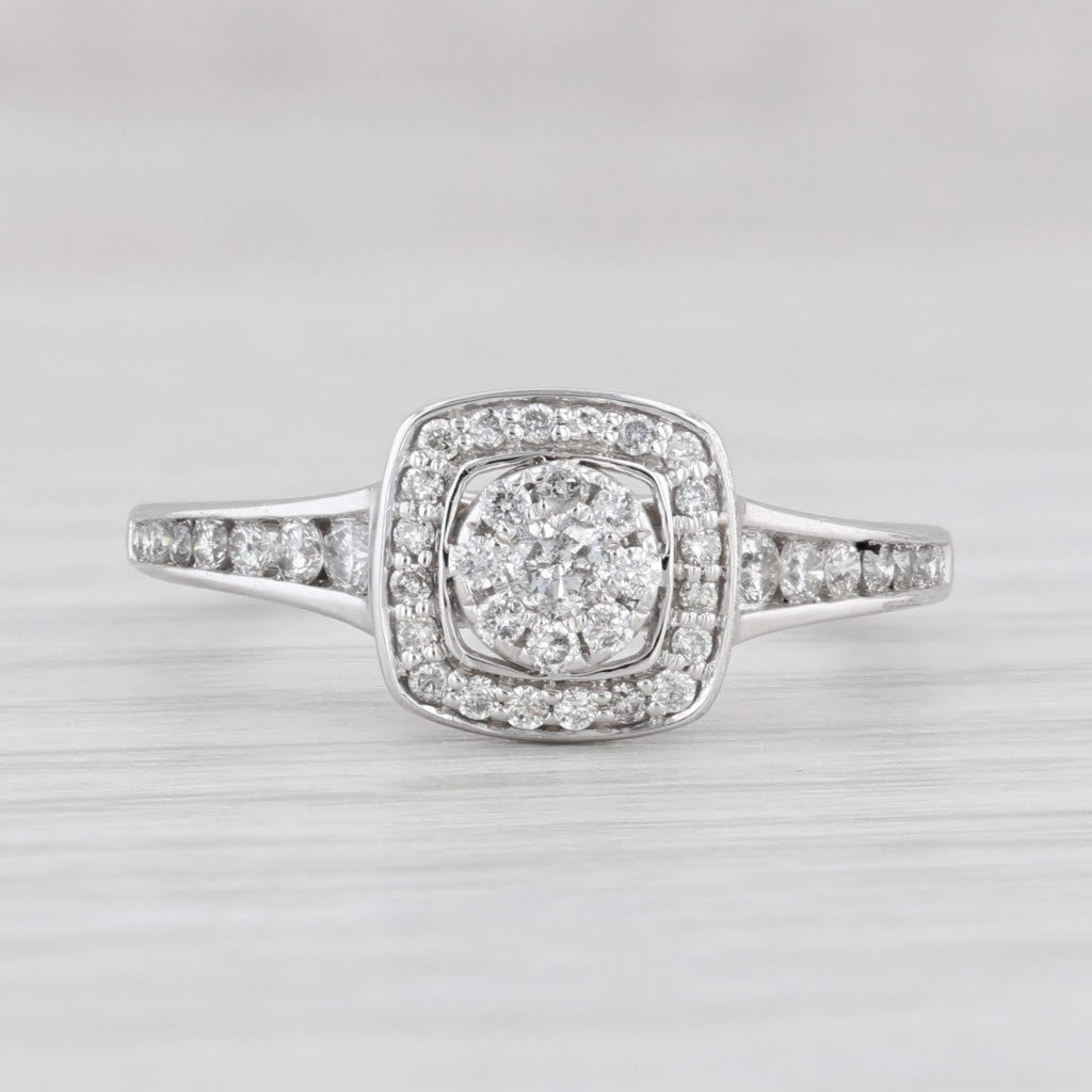 Light Gray 0.31ctw Round Diamond Halo Engagement Ring 10k White Gold Size 10