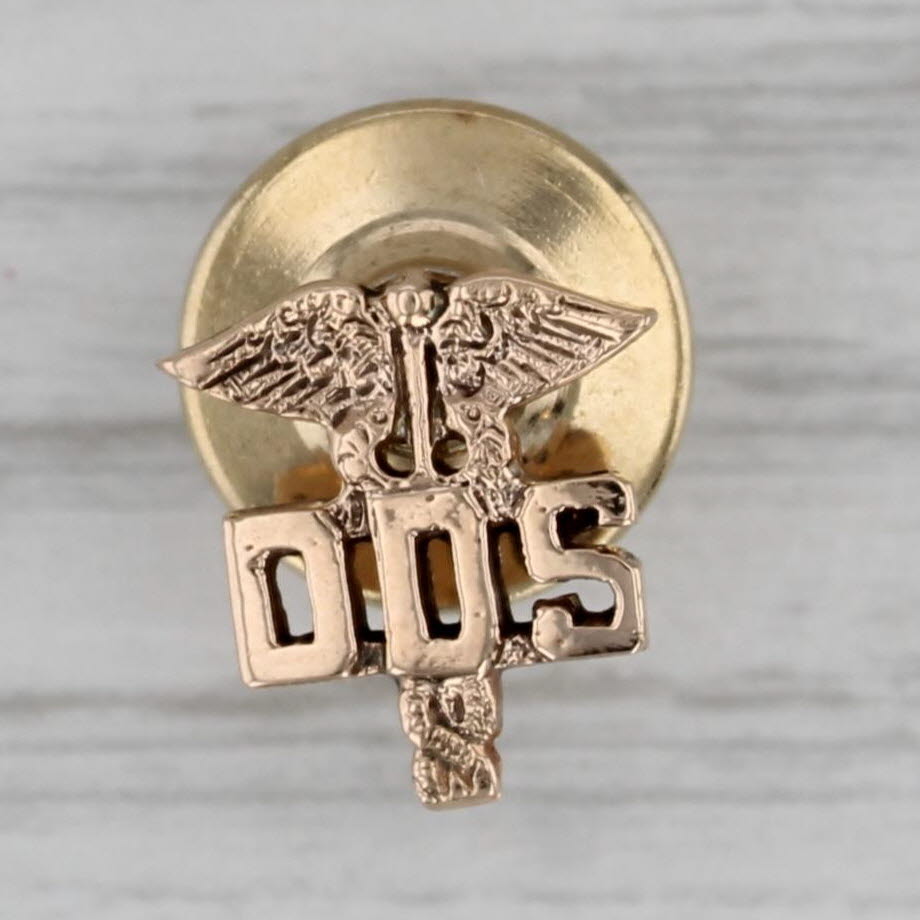 Dark Gray Dentist Tie Tac Lapel Pin 14k Yellow Gold DDS Caduceus