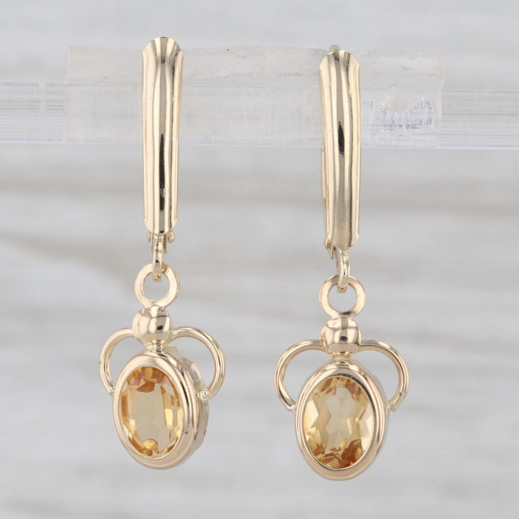 1.20ctw Citrine Dangle Earrings 14k Yellow Gold Solitaire Drops