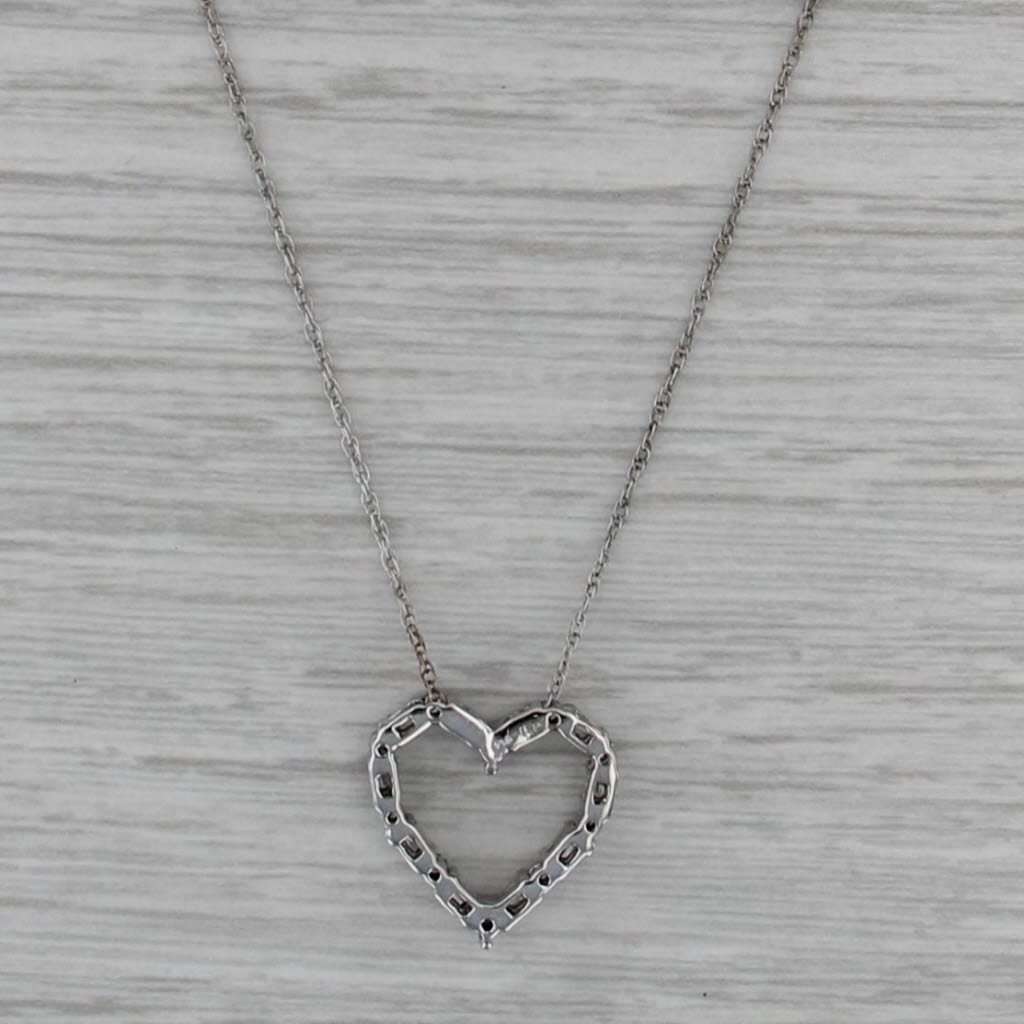 0.23ctw Diamond Open Heart Pendant Necklace 14k White Gold 18.25" Rope Chain