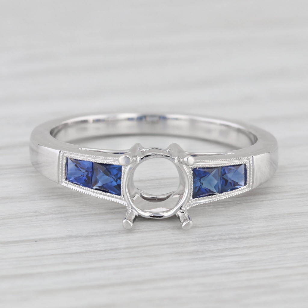 Light Gray New Beverley K Semi Mount Engagement Ring 18k White Gold Sapphire Size 6.75