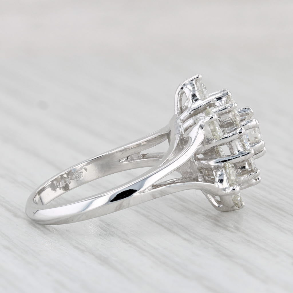 Light Gray 2ctw Diamond Cluster Star Flower Ring 14k White Gold Size 6.5