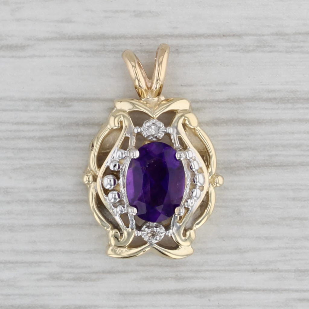 Gray 0.65ct Oval Amethyst Diamond Pendant 10k Yellow Gold
