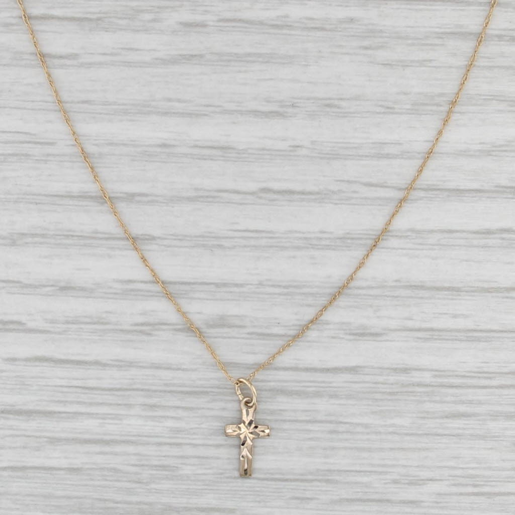 Small Cross Pendant Necklace 14k Yellow Gold 15.75" Rope Chain