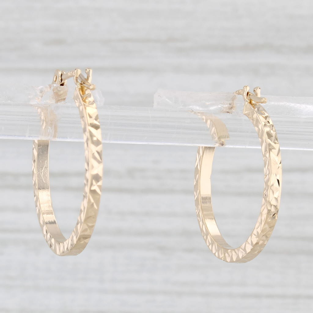 Light Gray Patterned Hoop Earrings 14k Yellow Gold Snap Top Round Hoops
