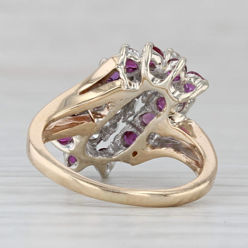 Gray 1.19ctw Diamond Ruby Cluster Bypass Ring 14k Yellow Gold Size 3.75