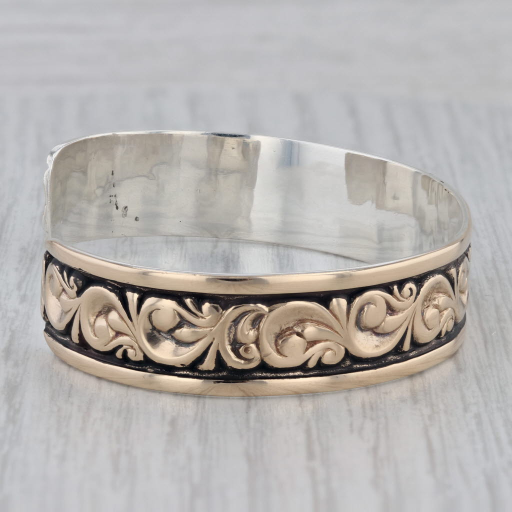 Gray Ornate Floral Cuff Bracelet 14k Yellow Gold Sterling Silver 6.75" Levin