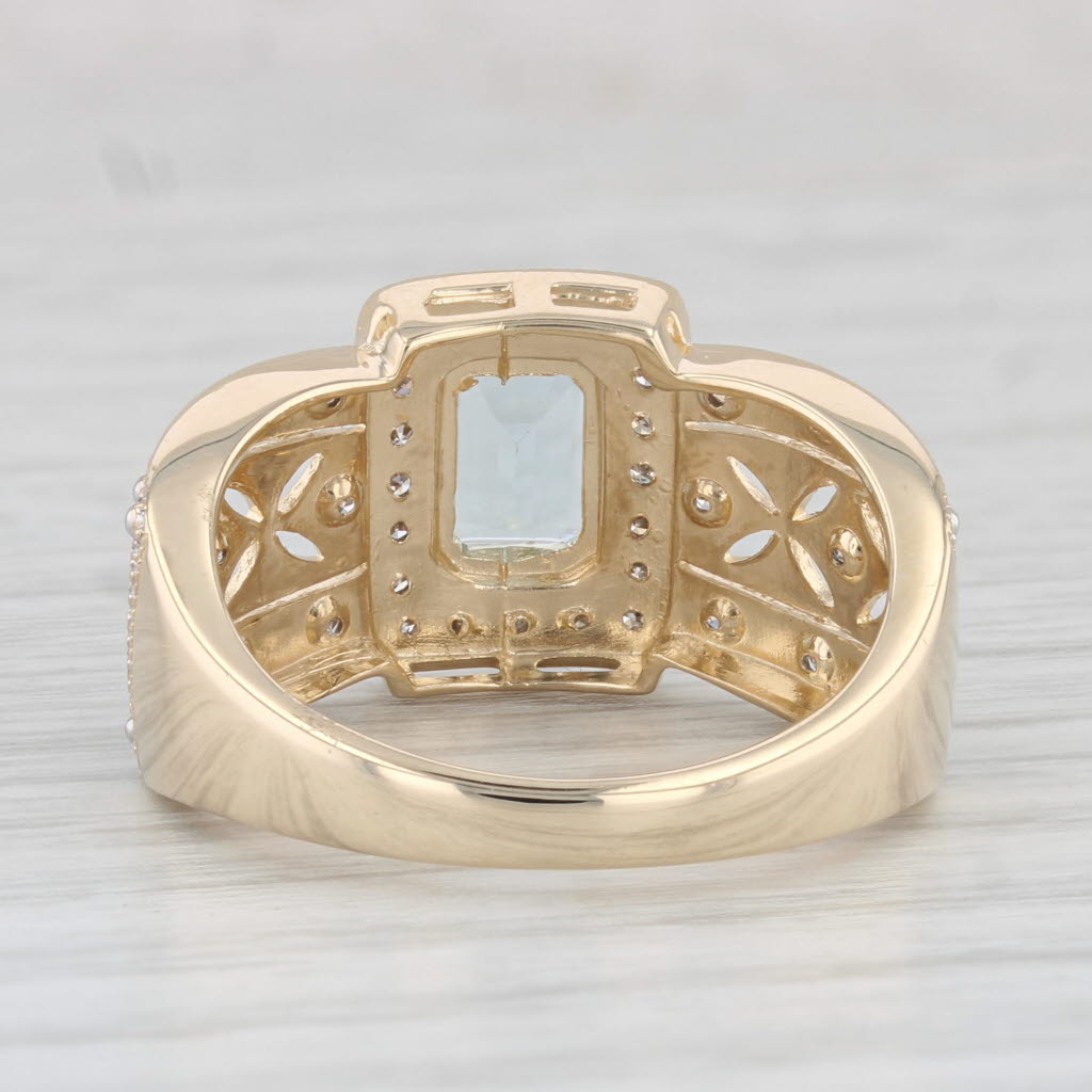 Light Gray 1.14ctw Aquamarine Diamond Cocktail Ring 14k Yellow Gold Size 8.25