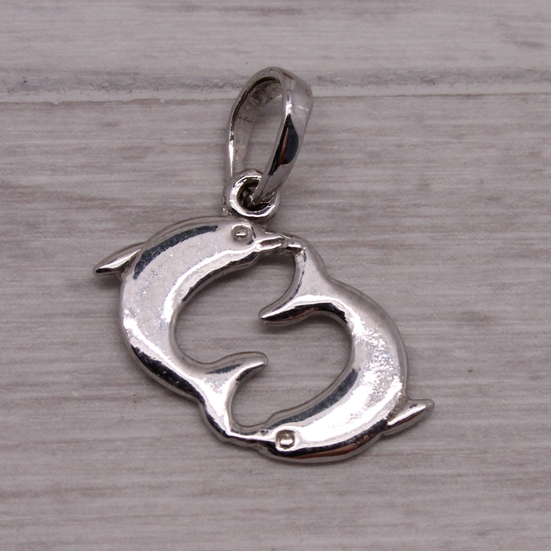 Sterling Silver 925 Swimming Pair of Dolphins Porpoise Charm