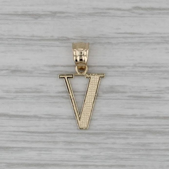 Letter Initial "V" Pendant 10k Yellow Gold Small Drop