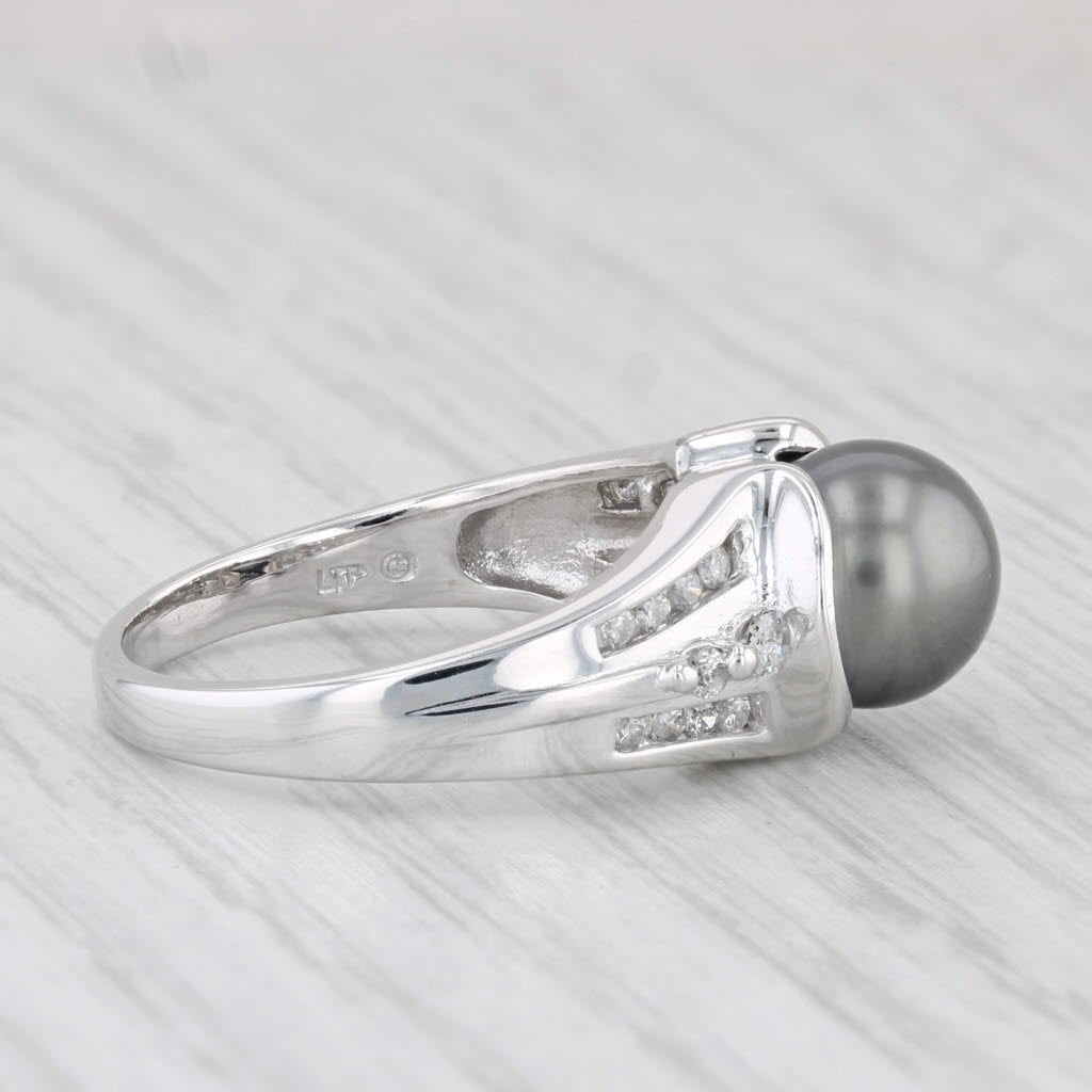 Light Gray Black Cultured Pearl 0.26ctw Diamond Ring 14k White Gold Size 7.25