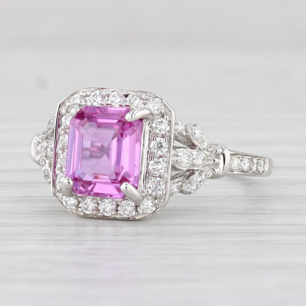 Light Gray New 2.26ctw Pink Sapphire Diamond Halo Ring 14k White Gold Size 7