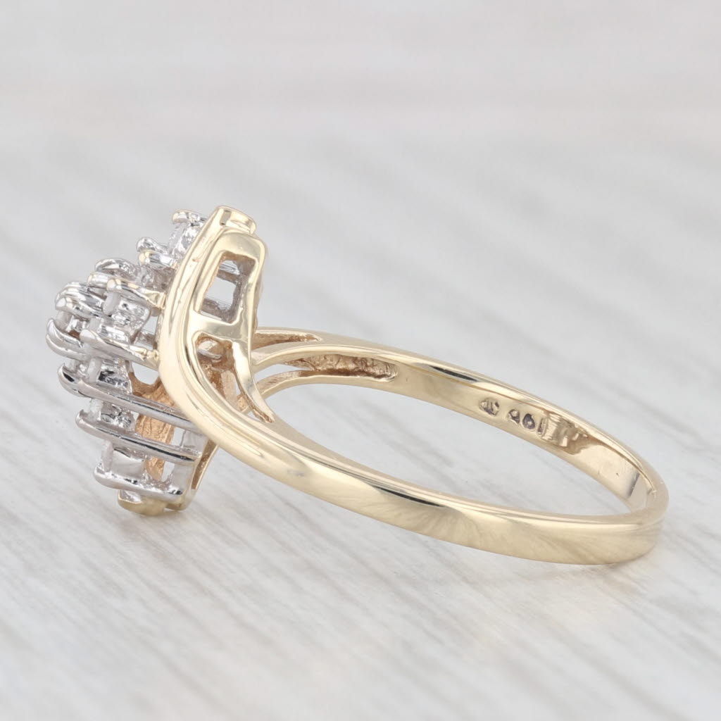 Light Gray Diamond Cluster Bypass Ring 10k Yellow Gold Size 6.5