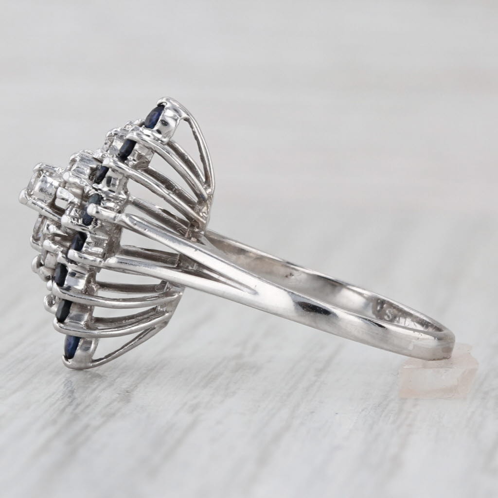1ctw Blue Sapphire Diamond Cluster Ring 14k White Gold Size 7.5 Cocktail