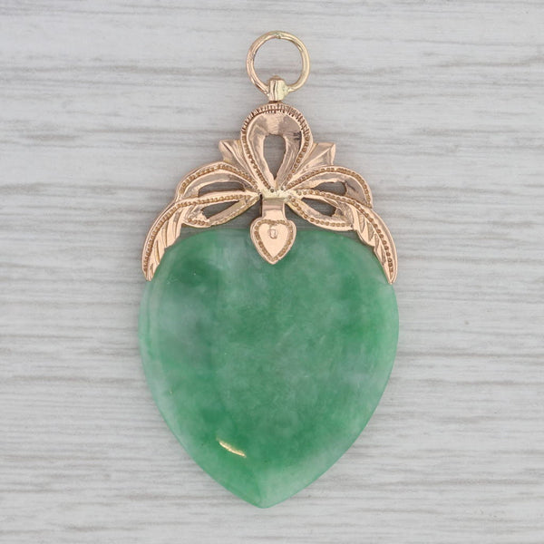 Carved Green Jade Heart Pendant 10k Yellow Gold