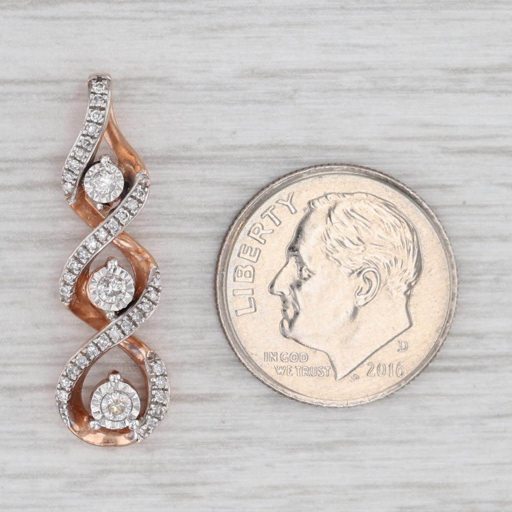 Light Gray 0.20ctw Diamond Swirl Journey Pendant 10k Rose Gold Floating Drop
