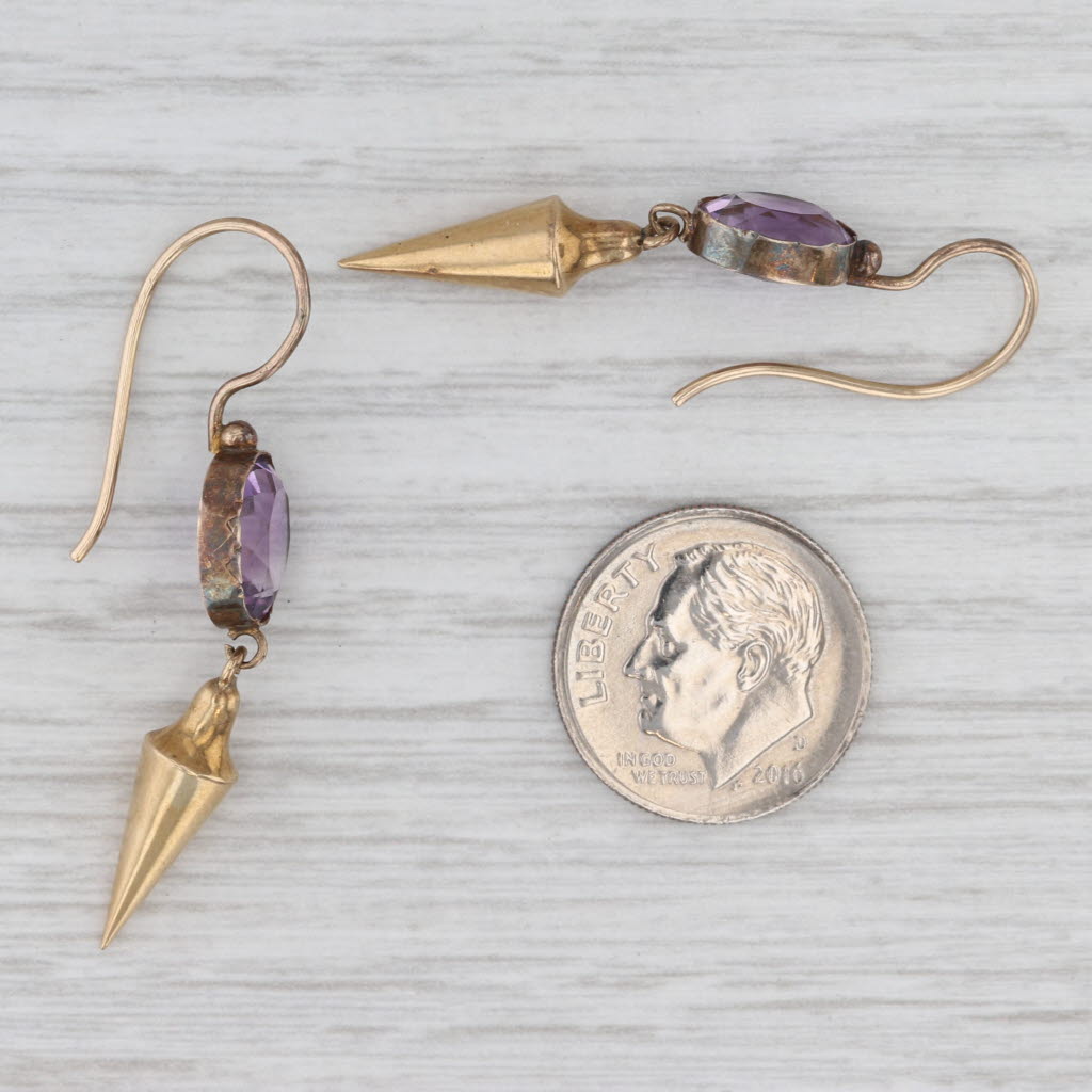Light Gray Antique 2.82ctw Oval Amethyst Dangle Earrings 8k-15k Gold Hook Posts Drops