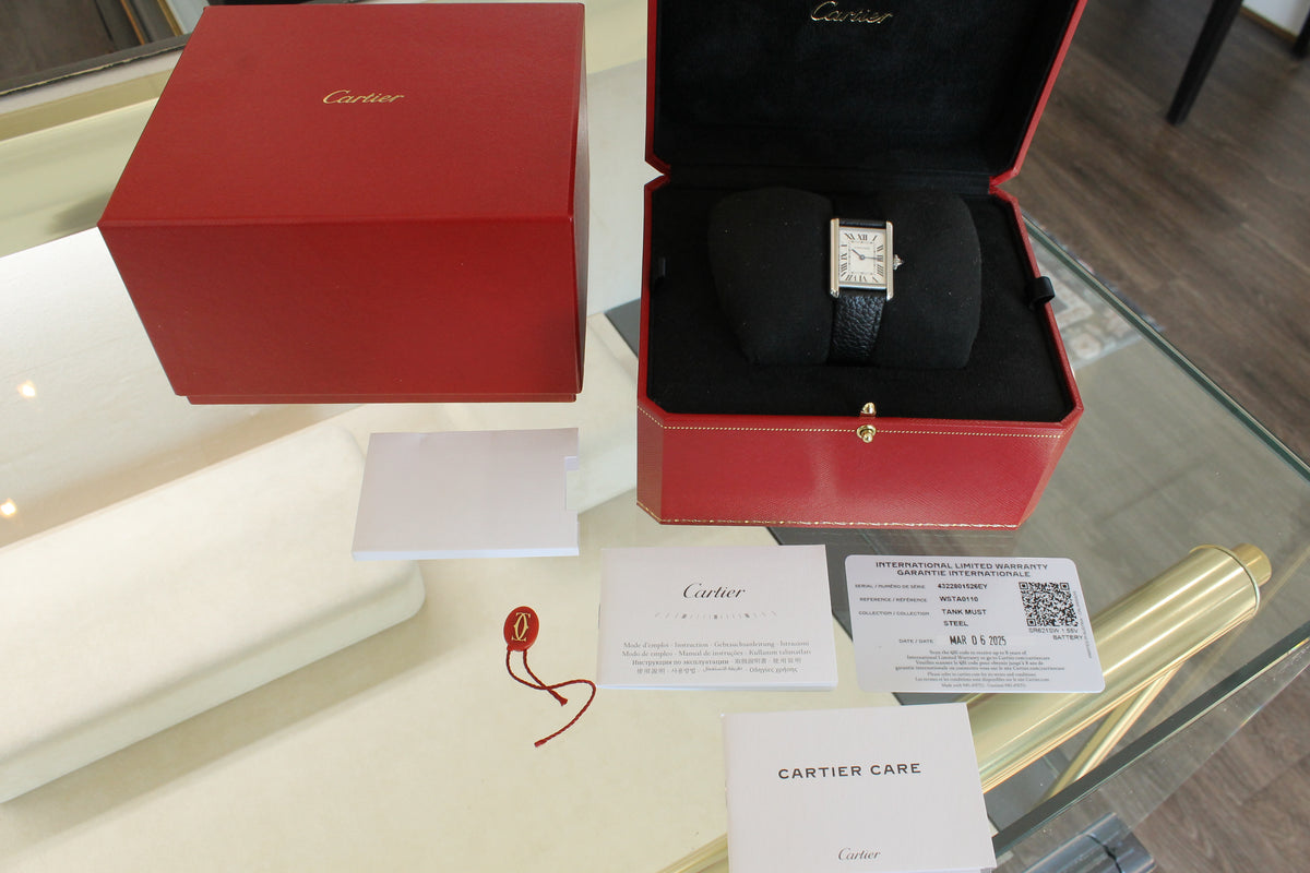 Cartier Tank Must Small 22mm Steel Quartz Watch WSTA0110 Box Card Strap 3/25
