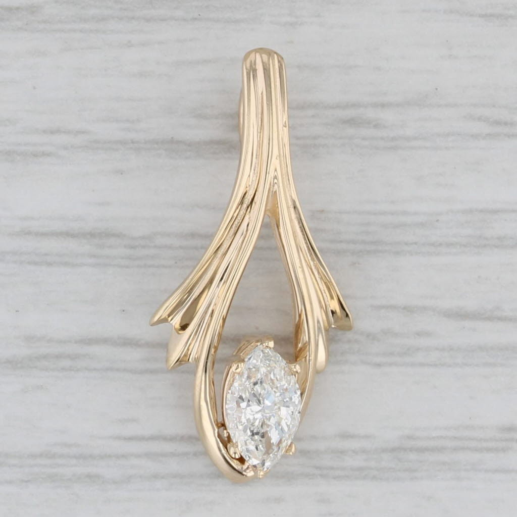 Gray 0.51ct Marquise Diamond Solitaire Pendant 14k Yellow Gold