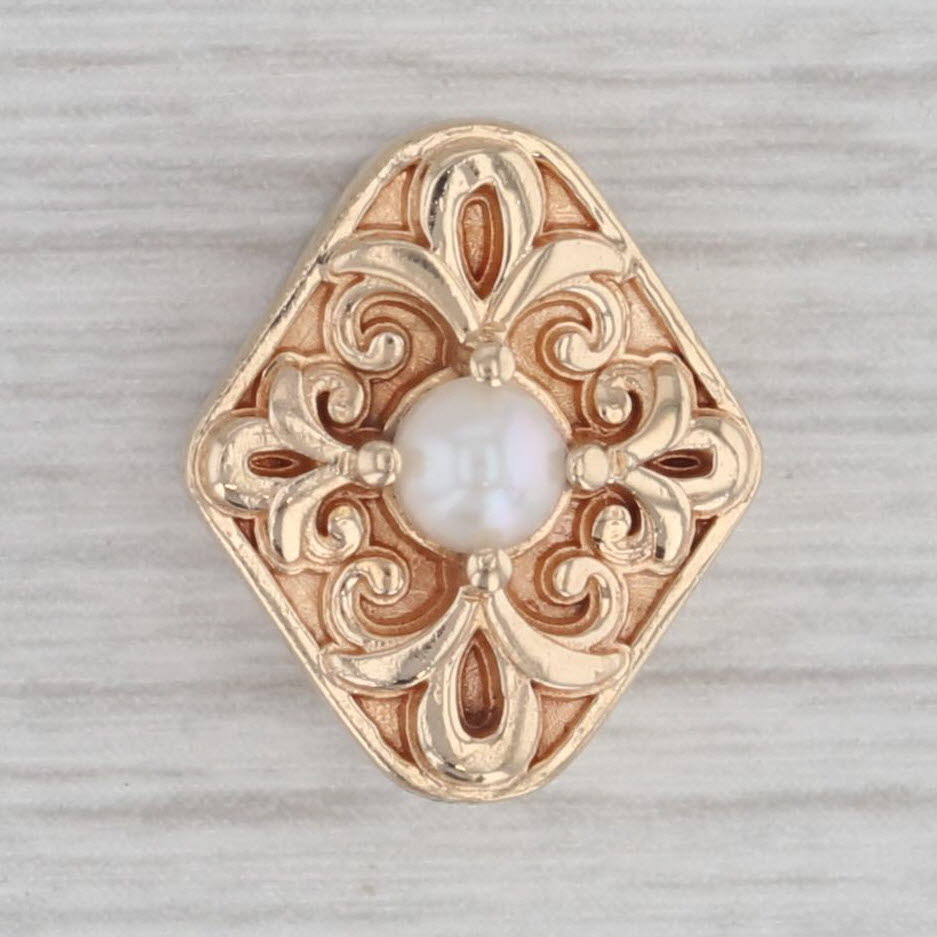 Gray Vintage Ornate Cultured Pearl Slide Bracelet Charm 14k Yellow Gold Daffer