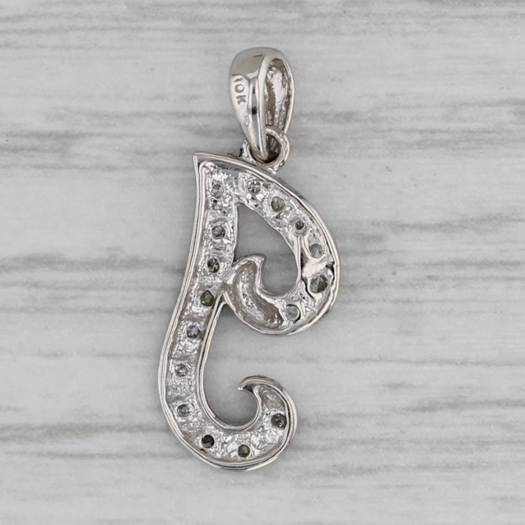 Gray Diamond Letter T Pendant 10k White Gold Small Charm