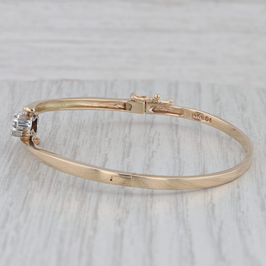 Gray 0.50ctw Diamond 3-Stone Bypass Bangle Bracelet 14k Yellow Gold 6.75"