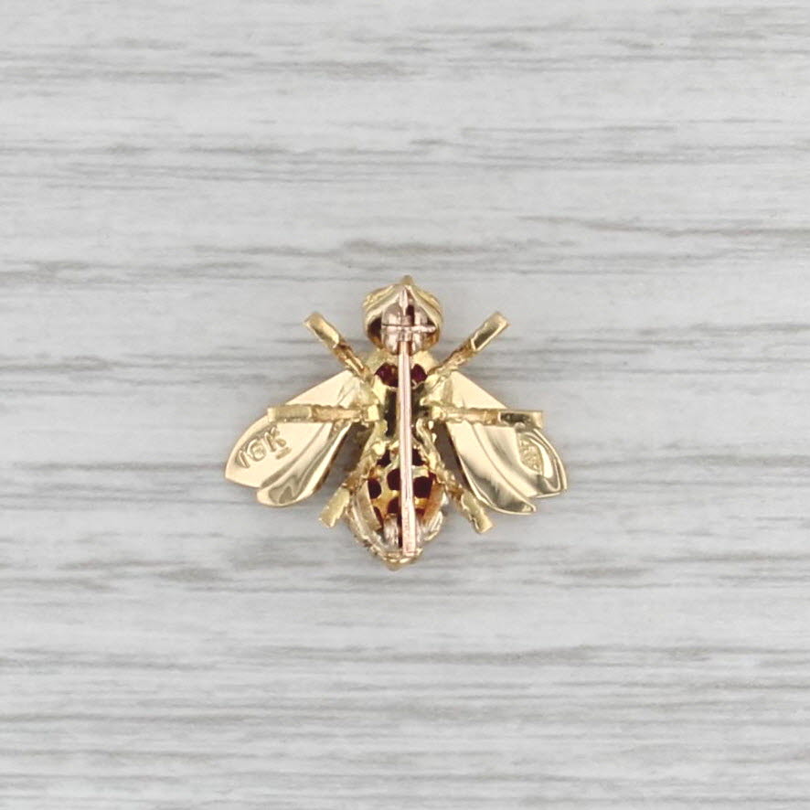 0.58ctw Ruby Bee Pin 18k Yellow Gold Signed HB Small Insect Bug Jewelry