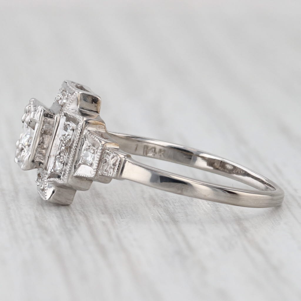 Light Gray Vintage Tiered 0.25ctw Diamond Engagement Ring 14k White Gold Size 8