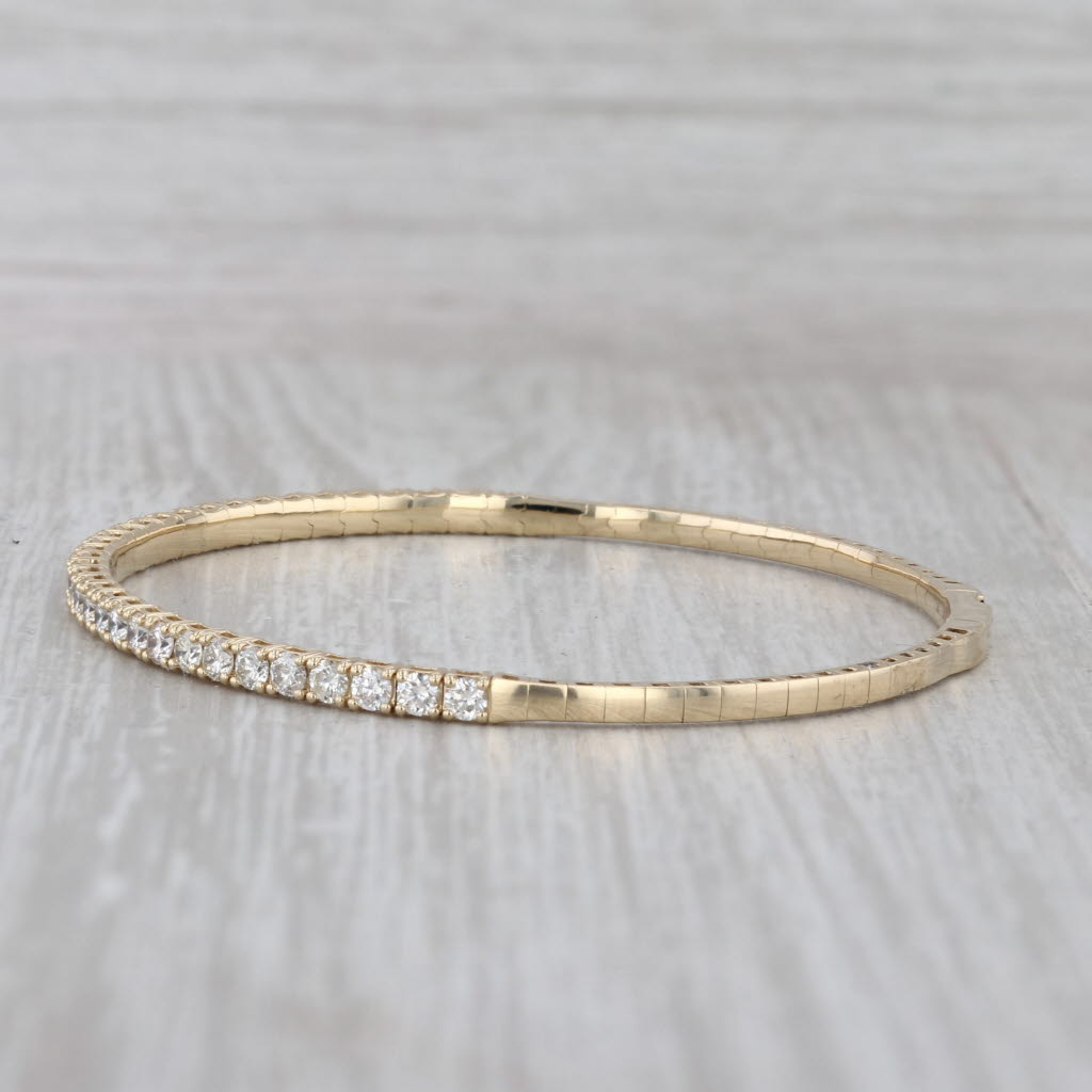 New 1.95ctw Diamond Bead Flexible Bangle Tennis Bracelet 14k Yellow Gold 6.75"