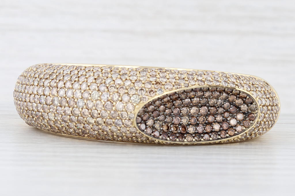 Light Gray Roberto Coin Capri Plus 15.21ctw Pave Champagne Diamond Bangle Bracelet 18k Gold