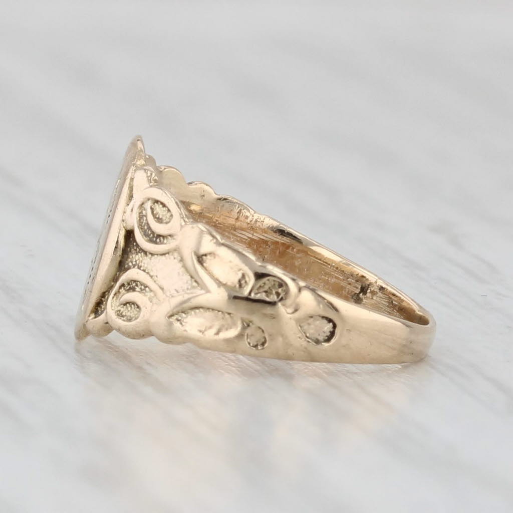 Light Gray Old English Letter Initial B Ring 14k Yellow Gold Small Baby Size Signet