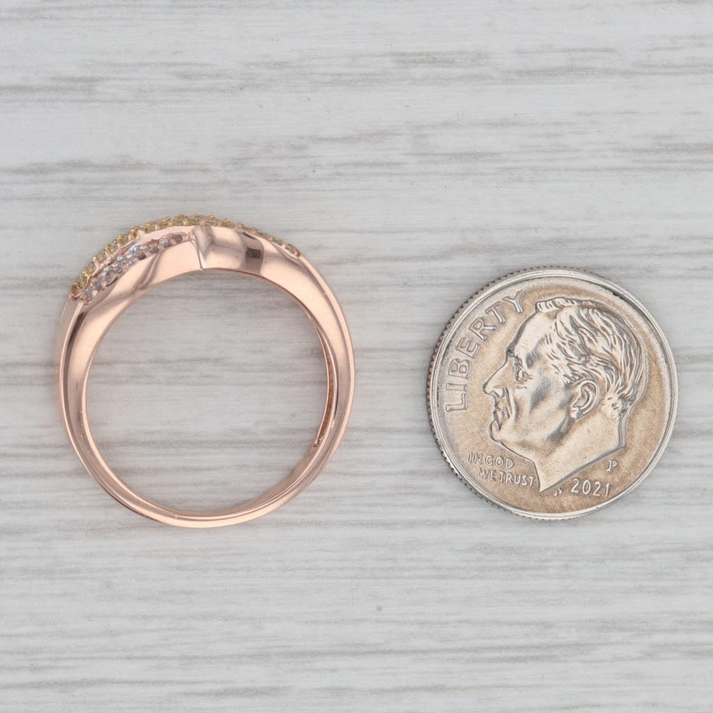 Gray 0.25ctw White Yellow Pink Diamond Crossover Ring 10k Rose Gold Size 7