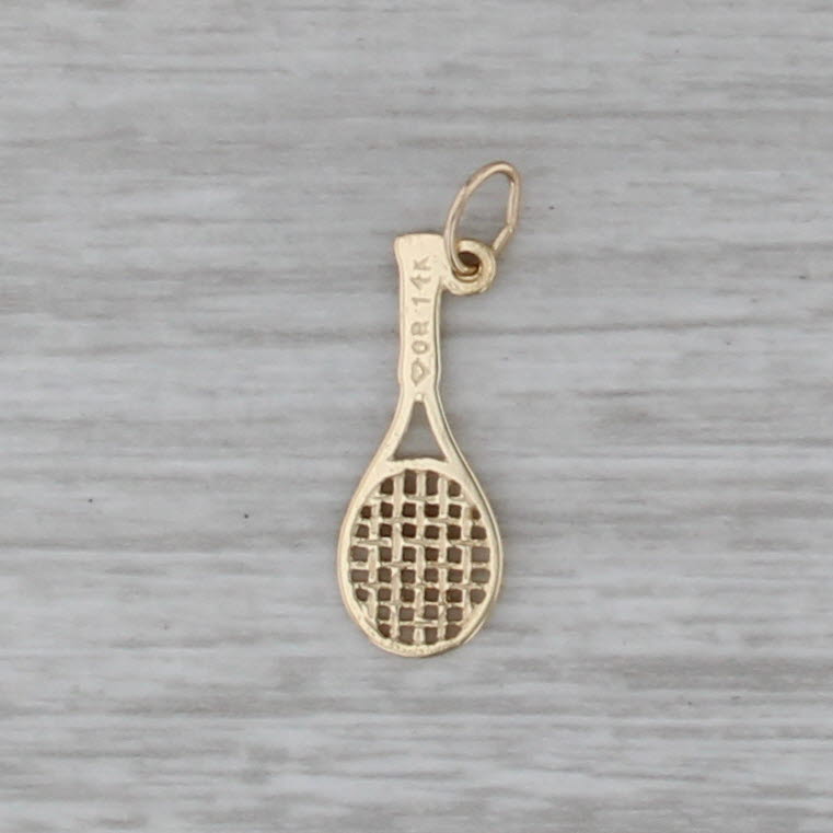 Small Tennis Racket Pendant 14k Yellow Gold Charm