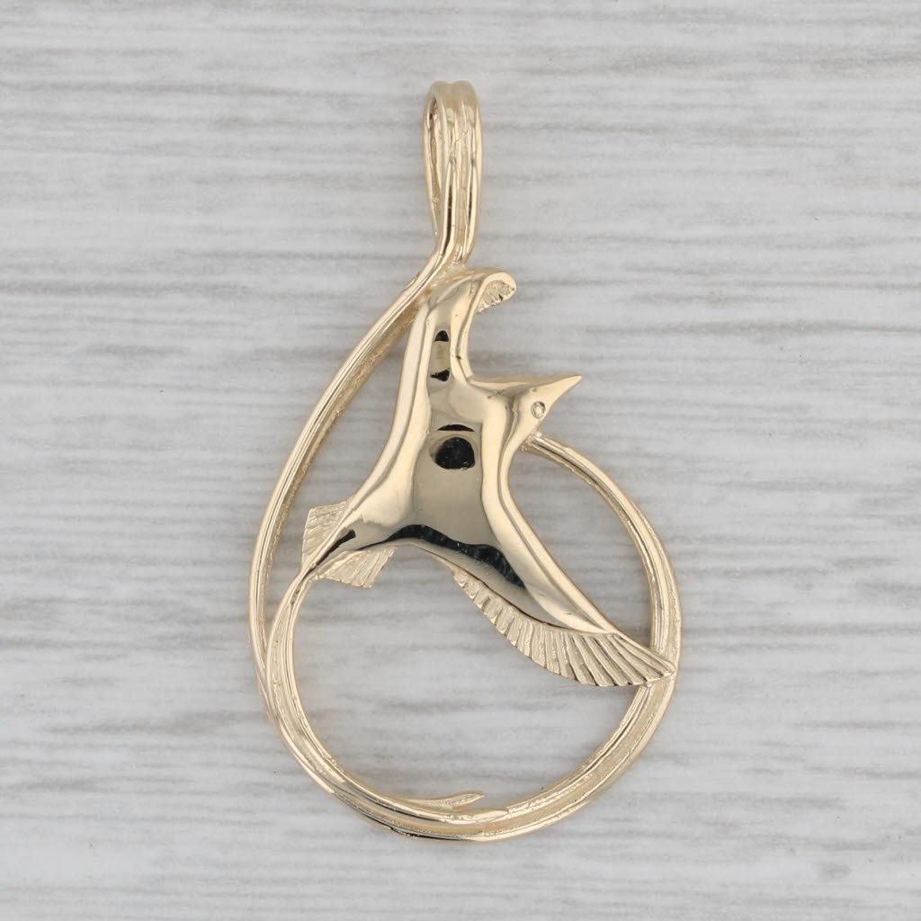 Gray Flying Bird Pendant 14k Yellow Gold