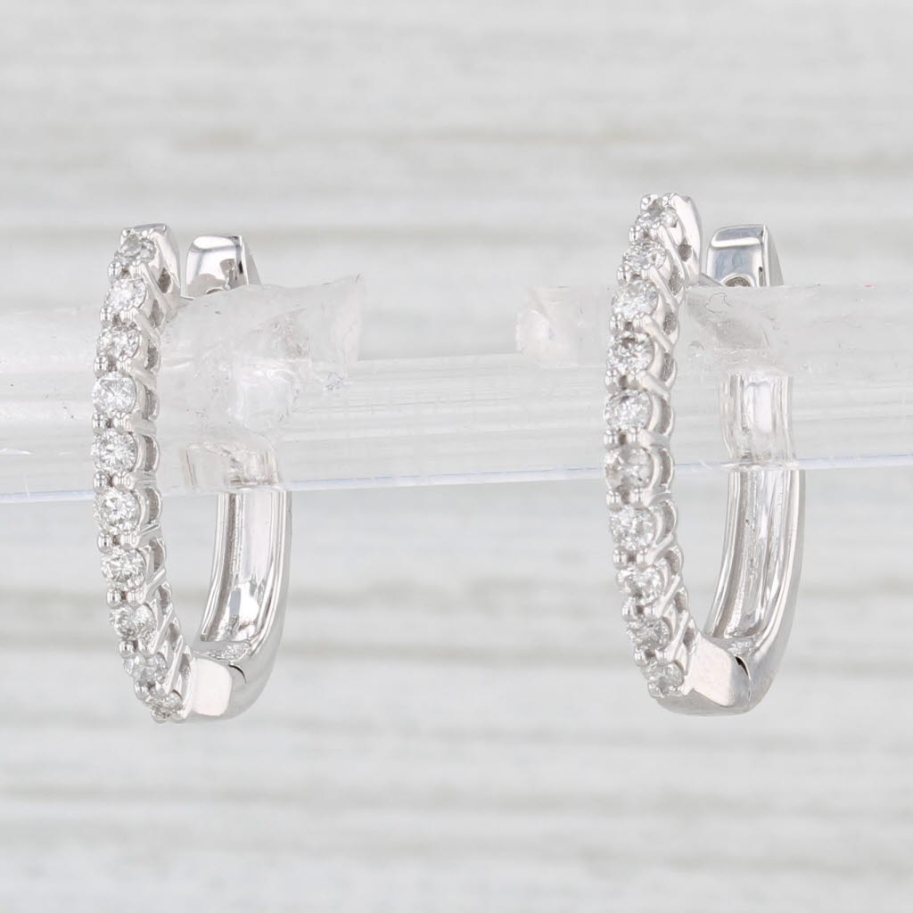 Light Gray 0.18ctw Diamond Hoop Earrings 14k White Gold Snap Top Hinged Hoops