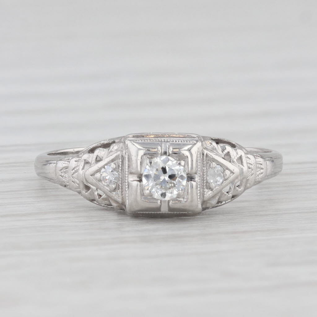 Light Gray Art Deco 0.18ctw Diamond Engagement Ring Platinum Old European Cut