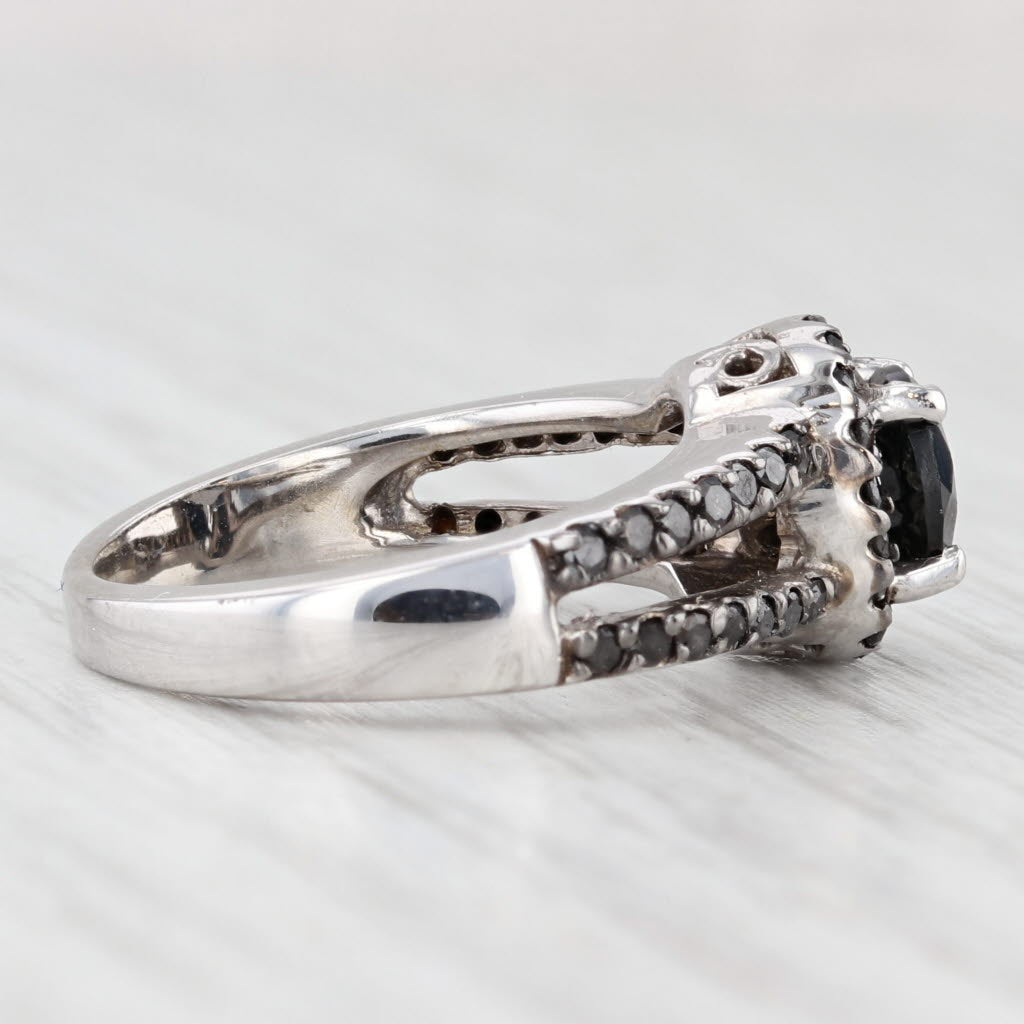 Light Gray Black Cubic Zirconia Halo Ring 10k White Gold Size 5.75 Gothic Engagement