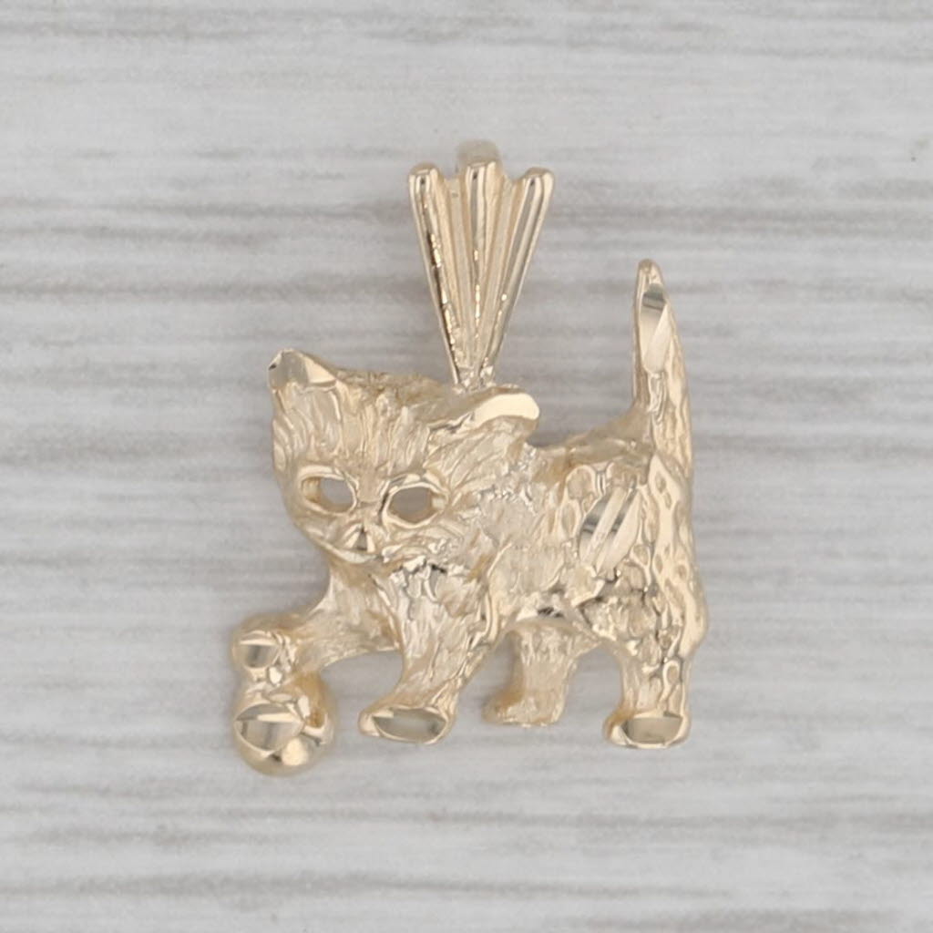 Gray Kitten with Ball Pendant 14k Yellow Gold Small Drop