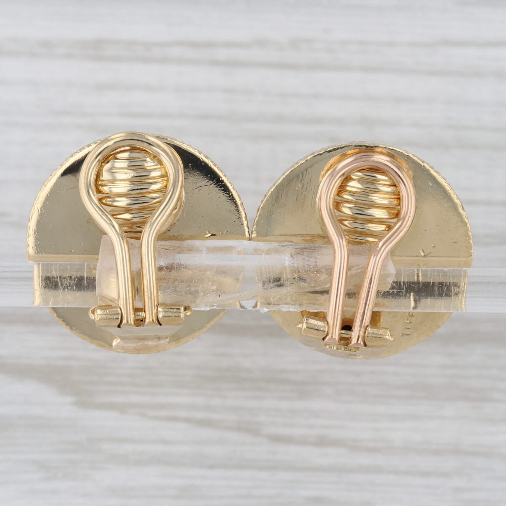 Tiffany & Co Patterened Button Stud Earrings 18k Yellow Gold Clip On Omega Backs
