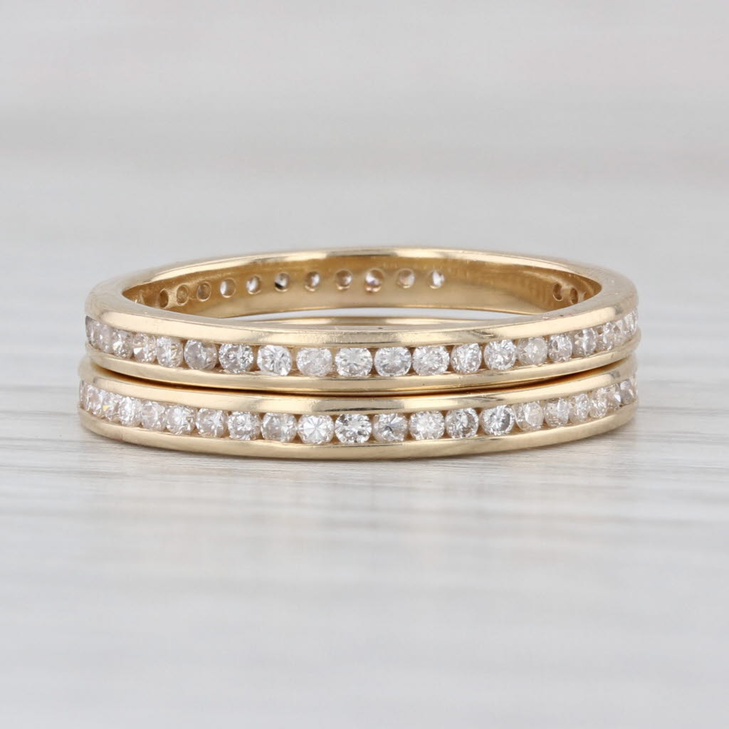 0.68ctw Diamond Eternity Bands 14k Yellow Gold Size 7 Stackable Wedding 2 Rings