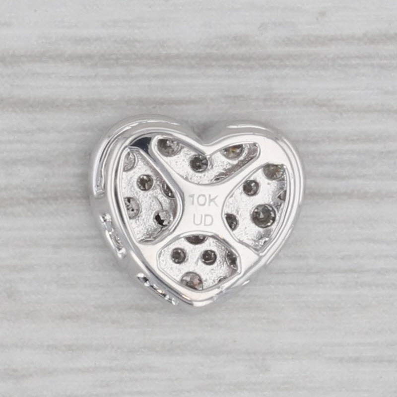 Gray 0.27ctw Pave Diamond Heart Pendant 10k White Gold Small Floating Drop