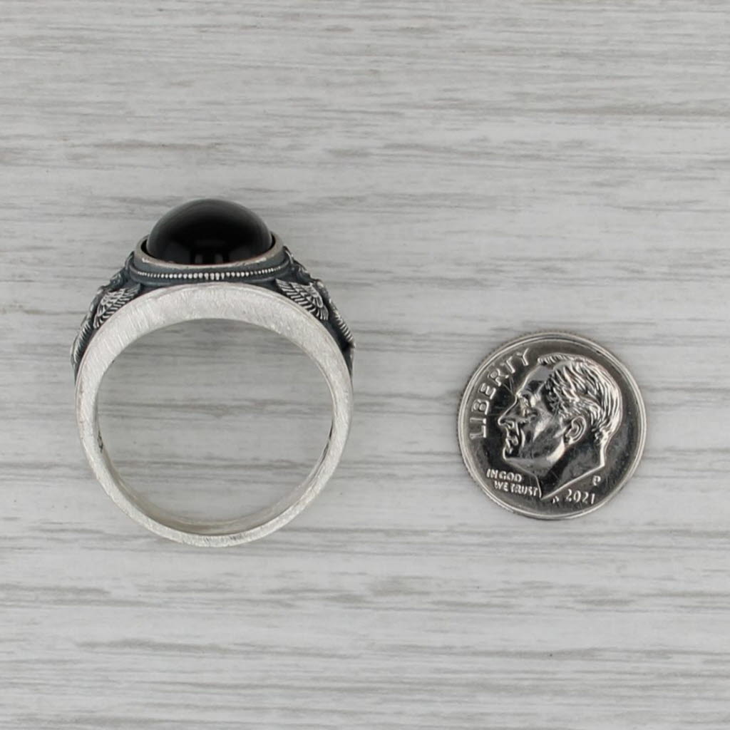 Onyx Sterling Silver Ring Size 12.5 Winged Figure Tribal Egyptian Goddess