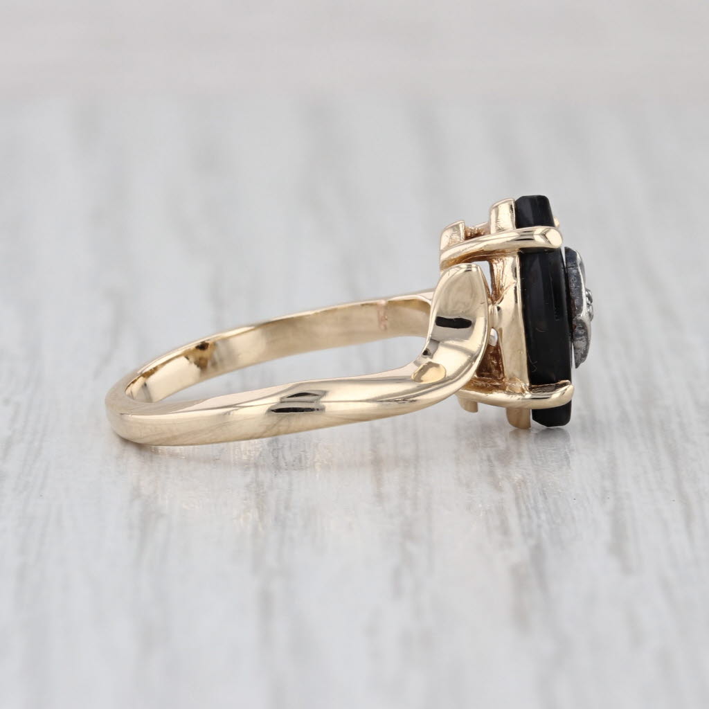 Navette Black Onyx Diamond Signet Ring 10k Yellow Gold Size 6.25