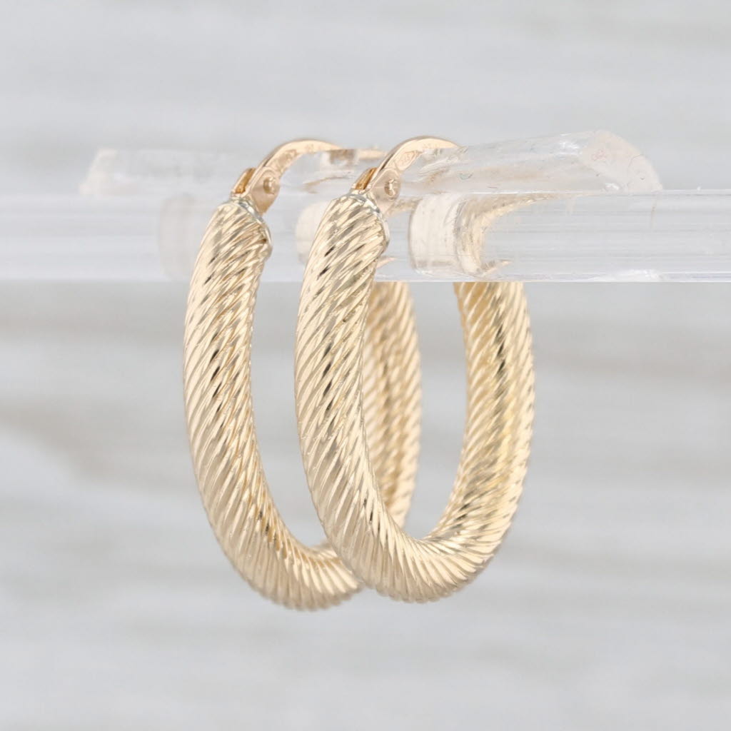 Twist Oval Hoop Earrings 14k Yellow Gold Snap Top Hoops