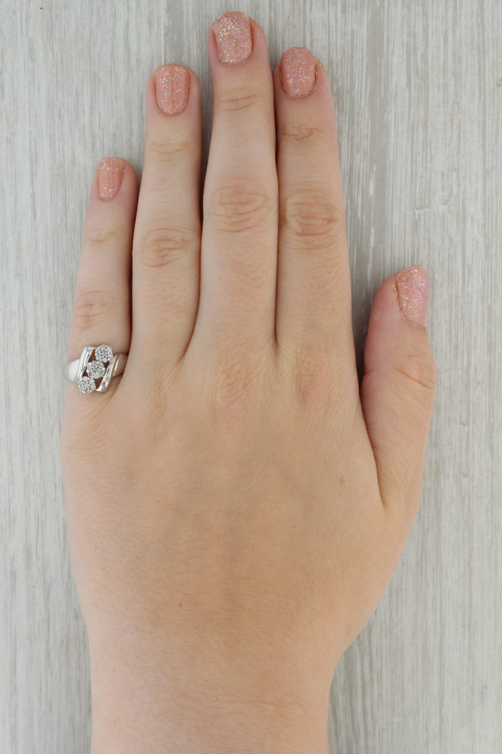 Dark Gray 0.33ctw Diamond Cluster Bypass Ring 10k White Gold Size 7.25