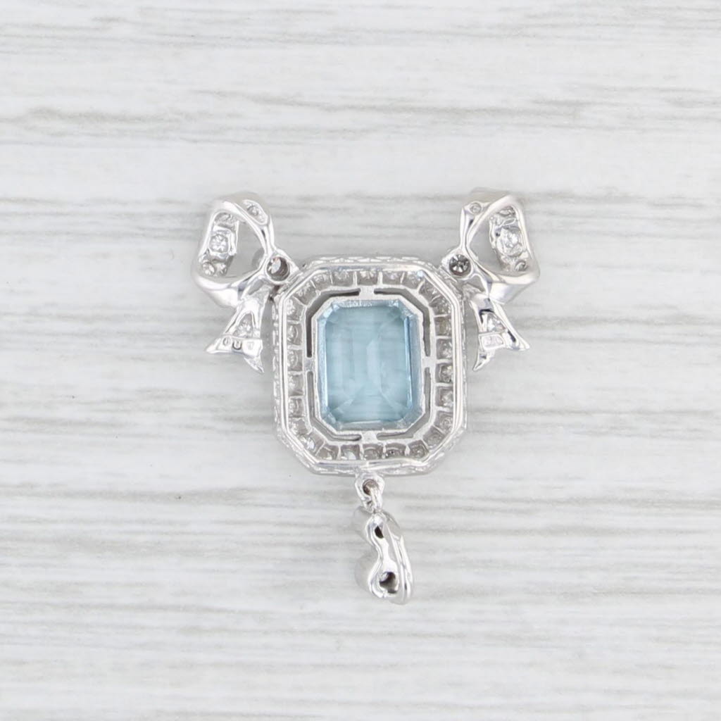 1.65ctw Aquamarine Diamond Halo Pendant 18k White Gold Drop