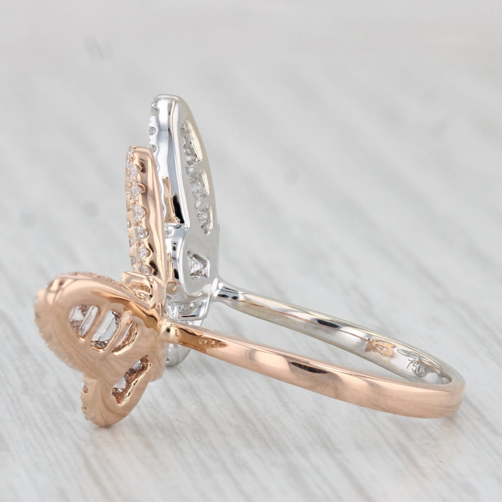 Light Gray 2.18ctw Diamond Butterfly Ring 18k White Rise Gold Size 6.5 Adjustable