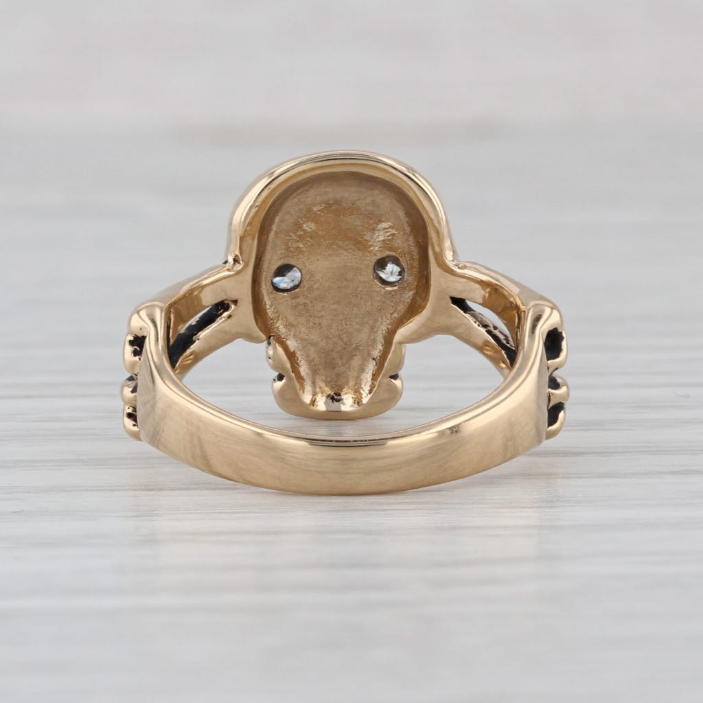 Gothic Biker Skull Ring Cubic Zirconia 14k Yellow Gold Size 6.5