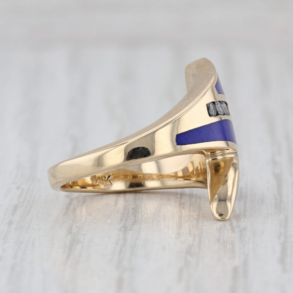 Lapis Lazuli 0.12ctw Diamond Bypass Ring 14k Yellow Gold Size 6