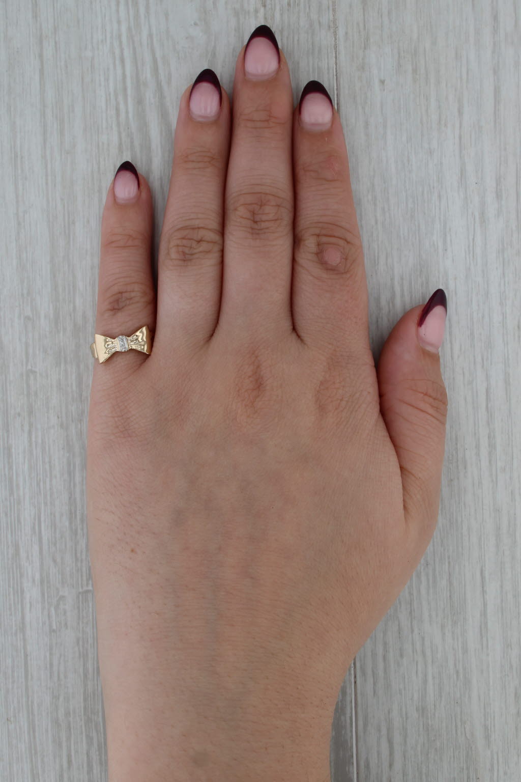 Diamond Accented Bow Tie Ring 14k Yellow Gold Size 6 Stackable
